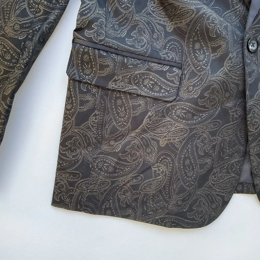 Guess Men’s Regular Blazer Paisley Printed Allover In Black Size M